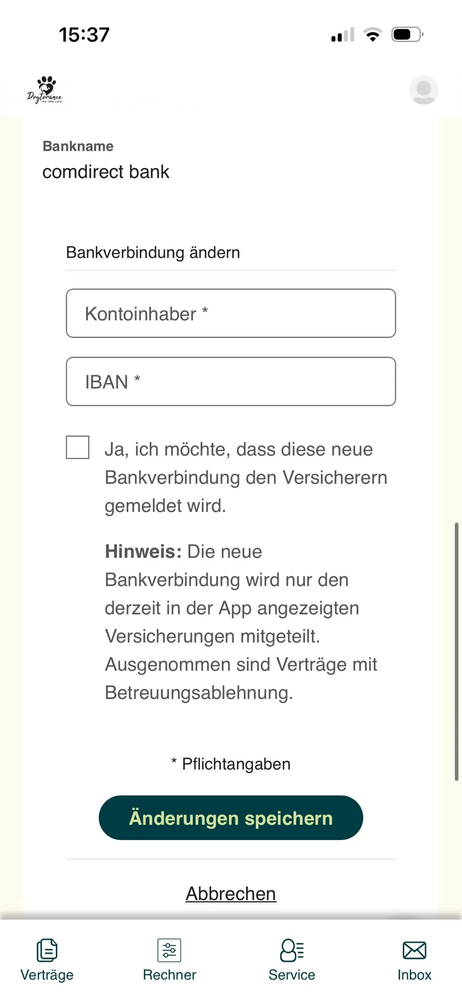 Bankverbindung ändern